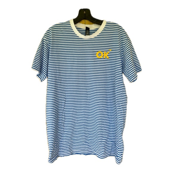 The Maine You Are OK Striped Blue and White T-shirt with Yellow OK Logo - Size L - Picture 1 of 7